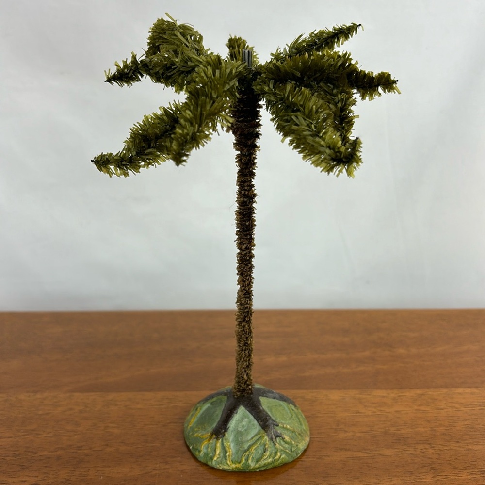 Antique Germany nativity composition paper mache putz bottle brush palm tree